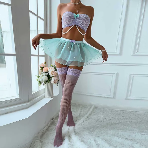 Simply Seductive – 3pc Set Tulle Skirt with Pearl