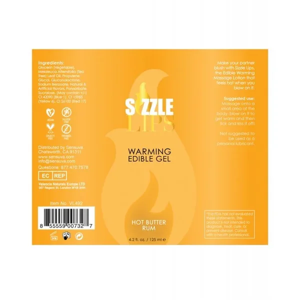 Sizzle Lips Warming Gel – 4.2 oz Bottle Butter Rum