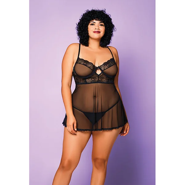 Soft Mesh Babydoll & G-string Black 3x