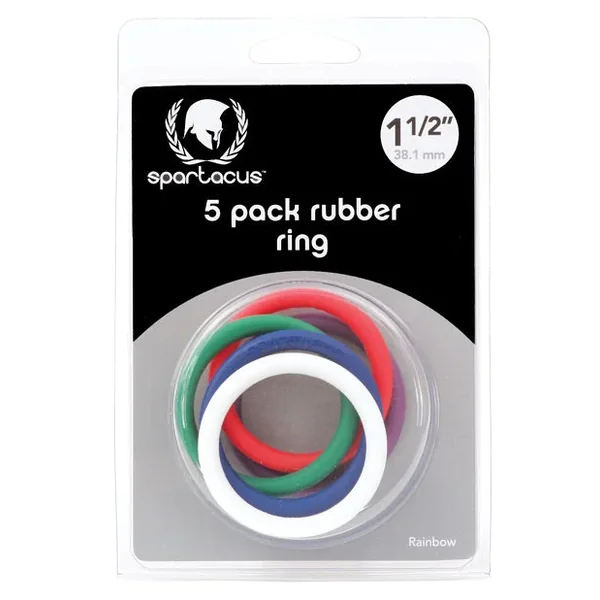 Spartacus 1.5″ Rubber Cock Ring Set – Rainbow Pack of 5