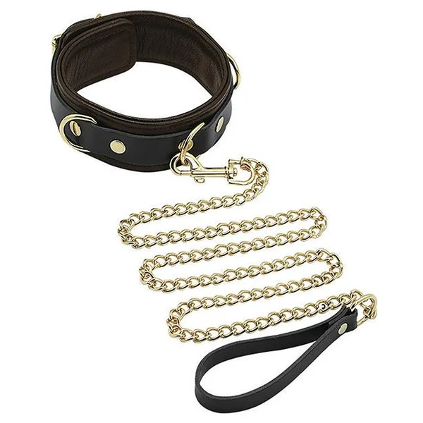 Spartacus Collar & Leash - Brown Leather W/Gold Accent Hardware