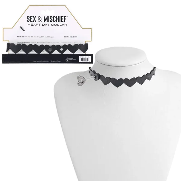 Sportsheets Bondage Gear Adjustable PU Leather Heart Day Sex Collar Restraints – Black