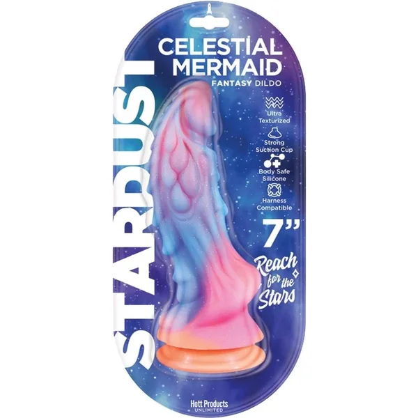 Stardust Cestial Mermaid Silicone Dildo with Suction Cup 7in – Multicolor