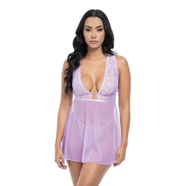 Stassi Lace & Mesh Babydoll w/G-String 2 pc Set – Lavender S/M
