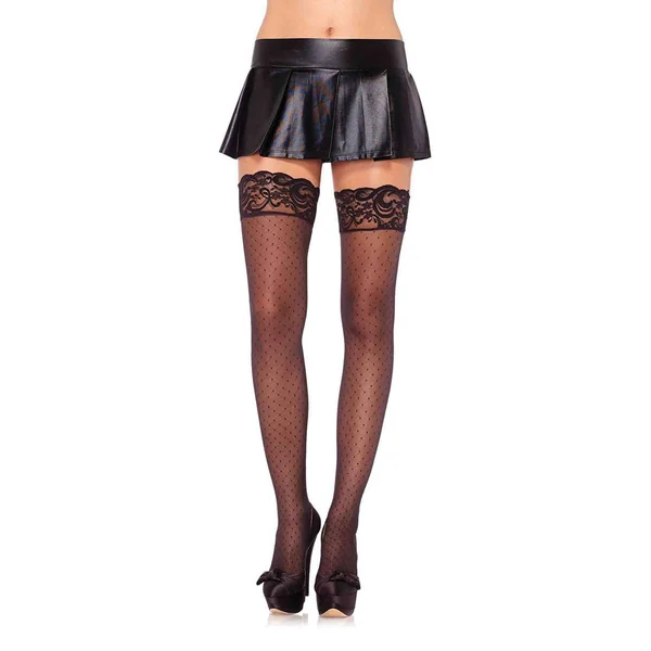 Stay Up Spandex Diamond Dot Sheer Thigh Highs - One Size - Black