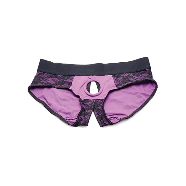 Strap U Lace Envy Crotchless Panty Harness – 3XL Purple
