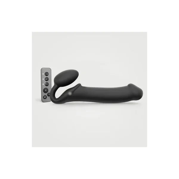 Strap-On-Me Rechargeable Remote-Controlled Silicone Vibrating Bendable Strapless Strap-On, XL, Black