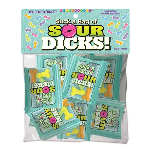 Suck a Bag of Sour Dicks! Bag of 25 – Pecker Lollies – Bulk Bag of 25 Party Packs