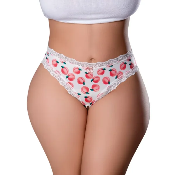 Sweet Treats Crotchless Thong w/Wicked Sensual Care Peach Lube – White QN