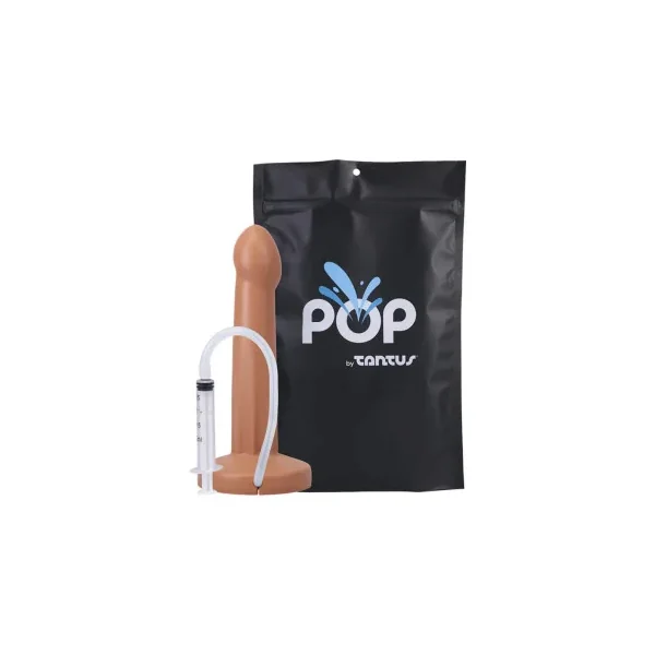 Tantus POP Squirting Silicone Dildo, 6.5 Inch Insertable, 1.5 Inch Max Width, Honey