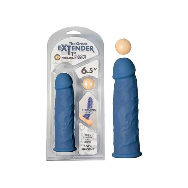 THE GREAT EXTENDER 1ST SILICONE VIBRATING SLEEVE 6.5 IN BLUE