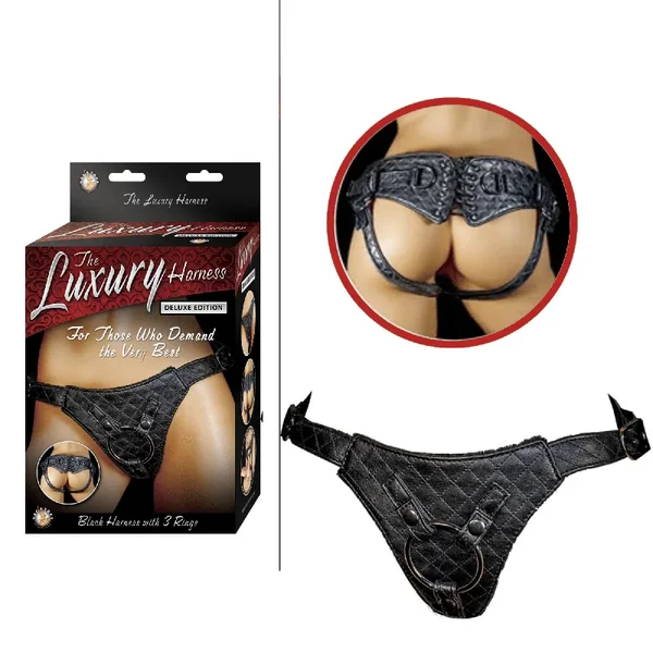 The Luxury Harness Deluxe Edition Adjustable Strap-On With 3 Rings – Black