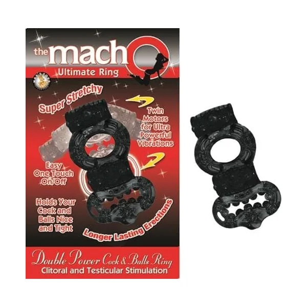 The Macho Collection Double Power Cock and Balls Rising - Black