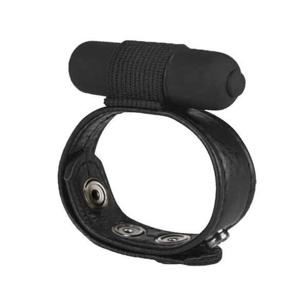 The Macho Collection Snap-on Vibro Cock and Ball Strap - Black