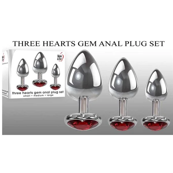 Three Hearts Gem Anal Plug Set 3pk by Adam & Eve