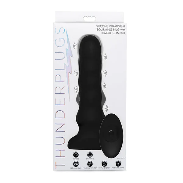ThunderPlugs Silicone Vibrating & Squirming Plug w/Remote - Black