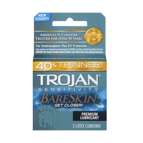 Trojan Sensitivity Bareskin Lubricated Condoms - 3 Pack