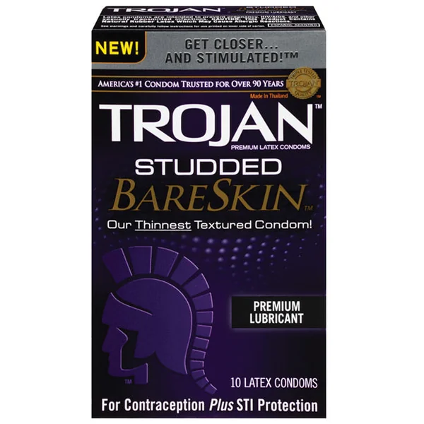 Trojan Studded Bareskin Condoms - Box Of 10