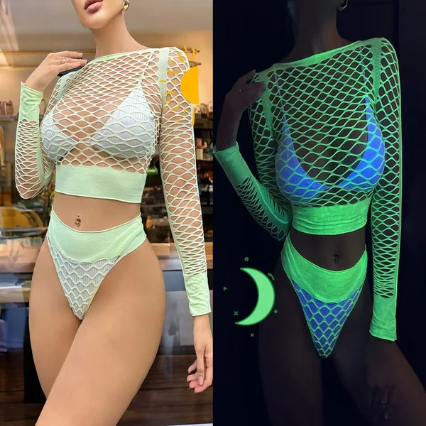 Two (2) Piece Glow In Dark Fishnet -#004