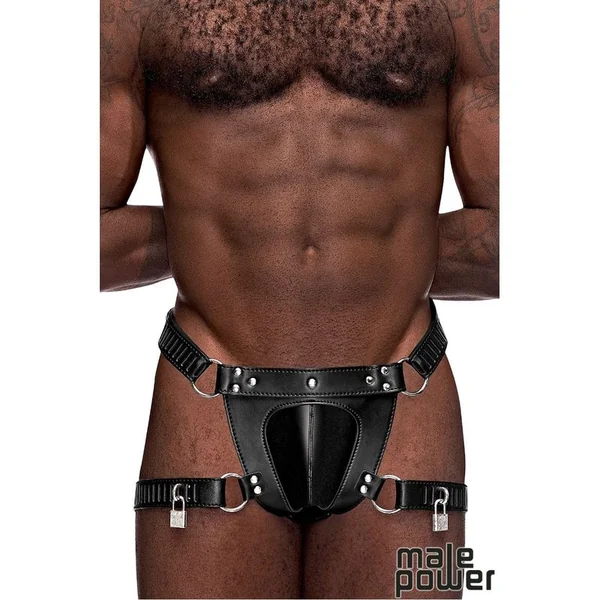 Underwear for Men - Male Power - SCORPIO PU Leather Padlock Thong - 550-266