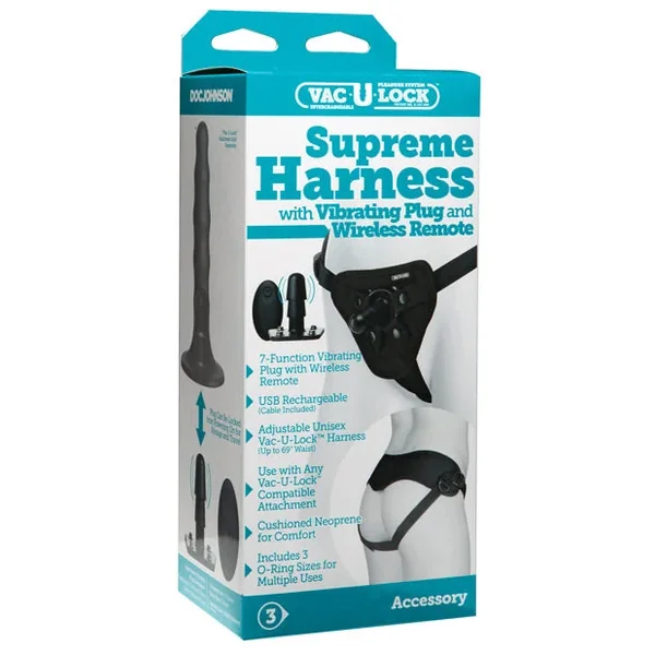 Vac-u-lock Supreme Harness W/vibrating Plug – Black