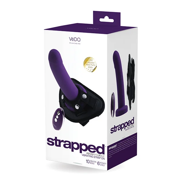VEDO STRAPPED RECHARGEABLE STRAP ON DEEP PURPLE