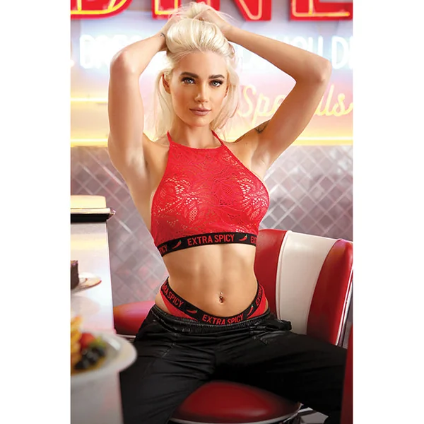 Vibes Extra Spicy Halter Bralette & Cheeky Panty Chili Red S-m