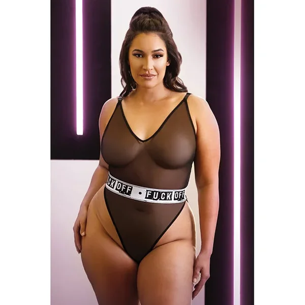 Vibes Fuck Off Mesh Playsuit Black QN