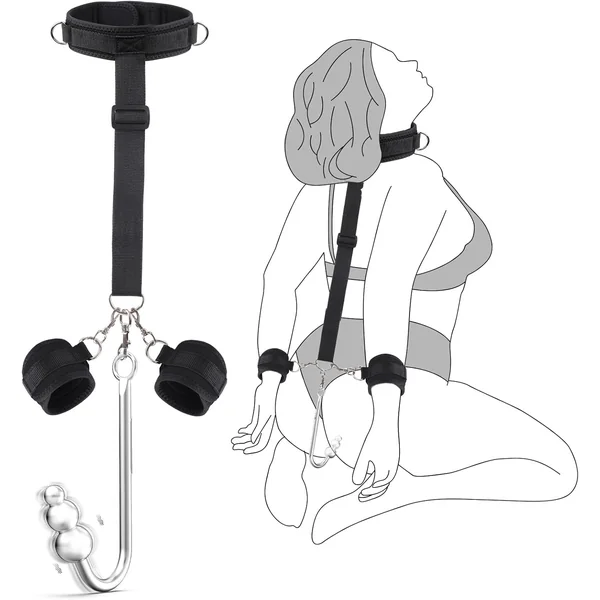 Vibrating Anal Hook BDSM Sex Bondage - Neck to Wrist Restraints Kit
