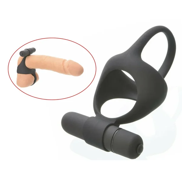 Vibrating bullet and Penis Ring and Testicle Divider Waterproof Black