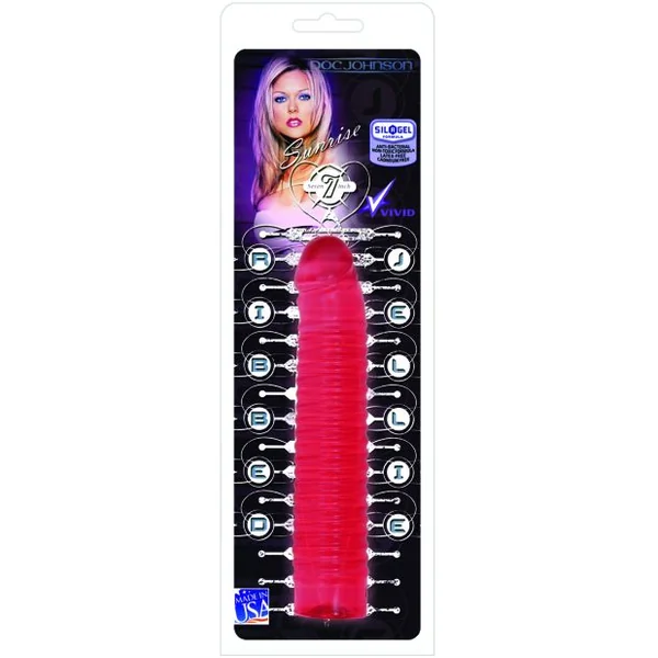 Vivid 7" Pink Ribbed Jelly W-penis Head - Sunrise