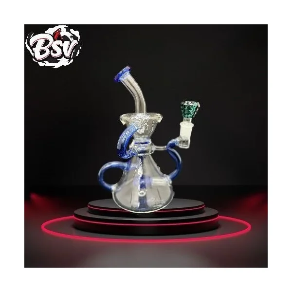 Water Pipe 8 Inch Double Color Recycler W/ Bent Neck Color Lip