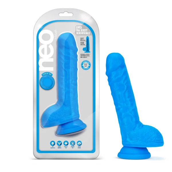 (WD)NEO 9IN DUAL DENSITY DILDO NEON BLUE