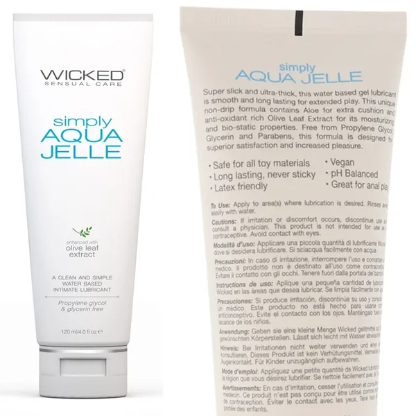 Wicked Simply Aqua Jelle Water-Based Anal Sex Lube Personal Lubricant 4oz