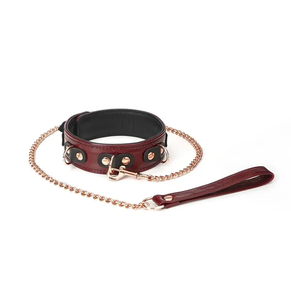 Wine Red Collection Leather Collar with Leash