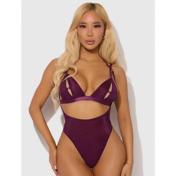 Yasmine Burgundy Shimmer Slit Cup Bralette Set