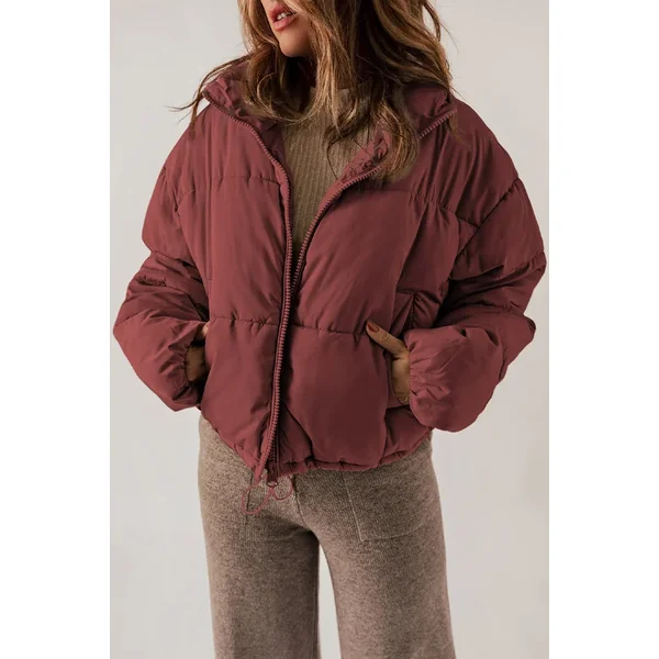 Zip Up Collared Neck Long Sleeve Winter Coat