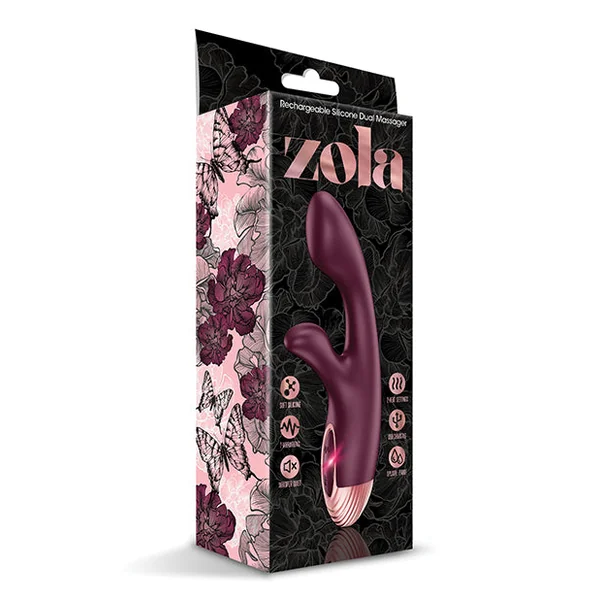 Zola Rechargeable Silicone Dual Massager - Burgundy/rose Gold