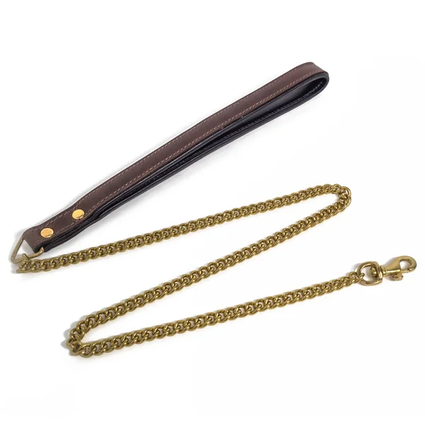 Zorba Brown Oiled Pull-Up Leather Leash With Gold Chain