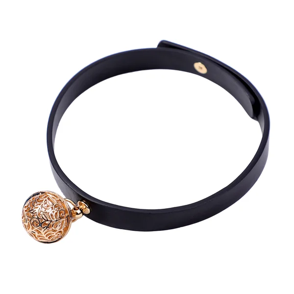 ZYL Faux Leather Collar With Filigree Bell